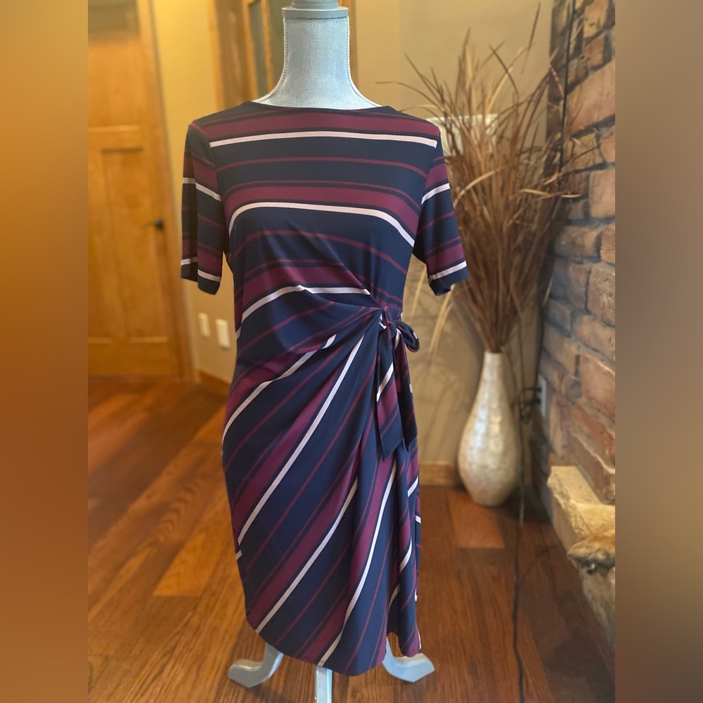 Ann Taylor Striped Dress Navy and Magenta size MP